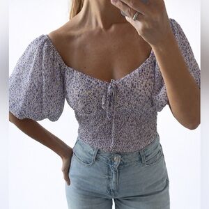 Floral Puff Sleeve Women's Top-bodysuit